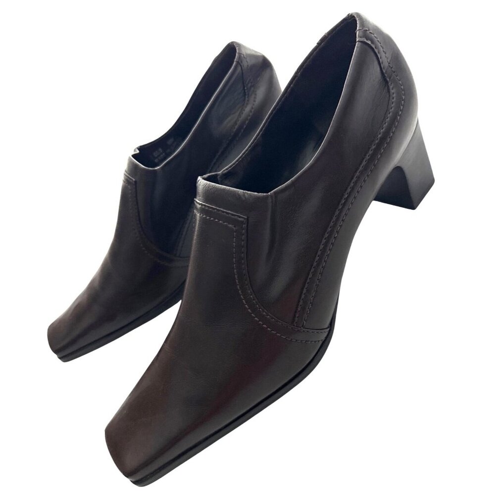 Franco Sarto Brown Leather Pump Slip On Shoe Square Toe Block Heel Marmo Size 10